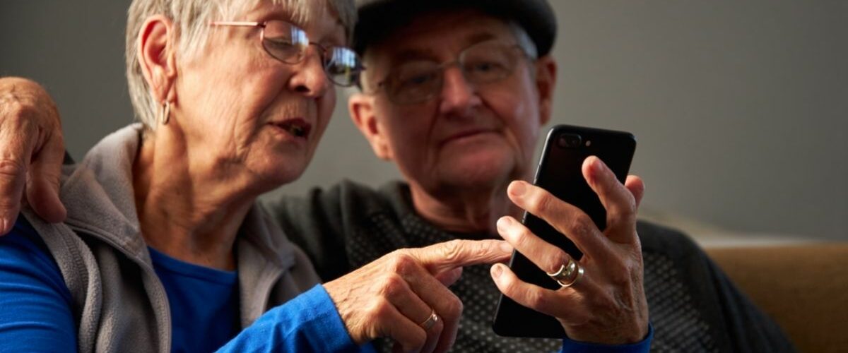 Seniors happy on phone
