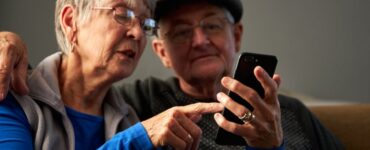 Seniors happy on phone